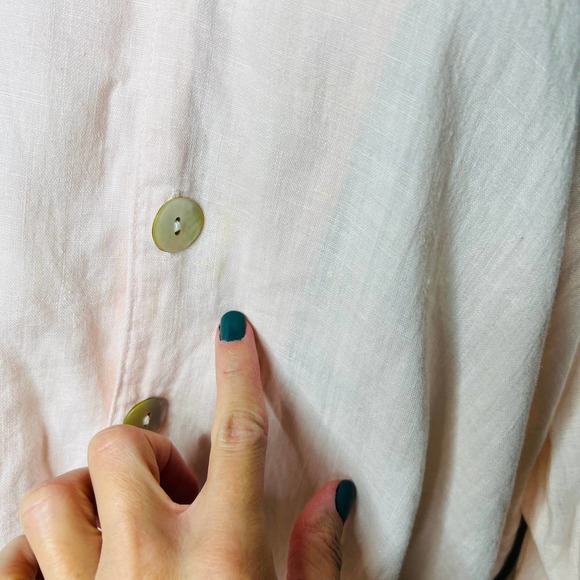 FLAX by Jeanne Engelhart Button Down Shirt 100% Linen SMALL Light Pink Oversized - Picture 7 of 8